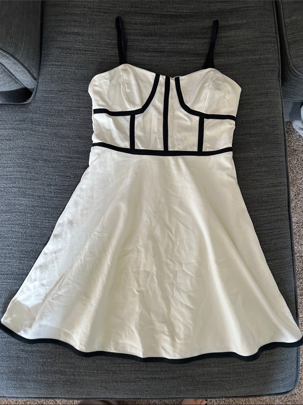 Miss Sixty Ivory & Black Trim Strappy Fit-and-Flare Dress, 8. EUC